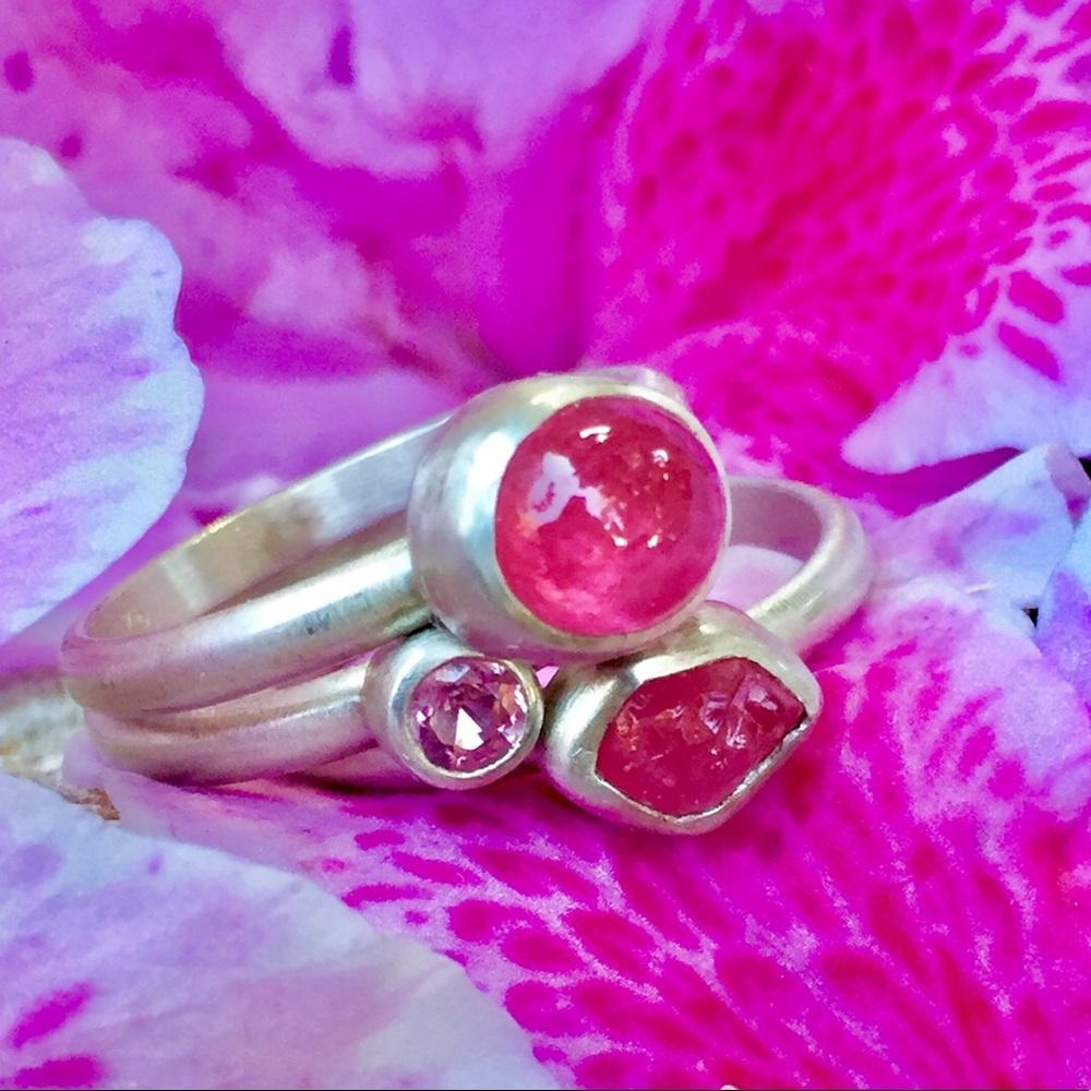 NATURAL RARE HOT PINK SAPPHIRE MATTE STERLING RING